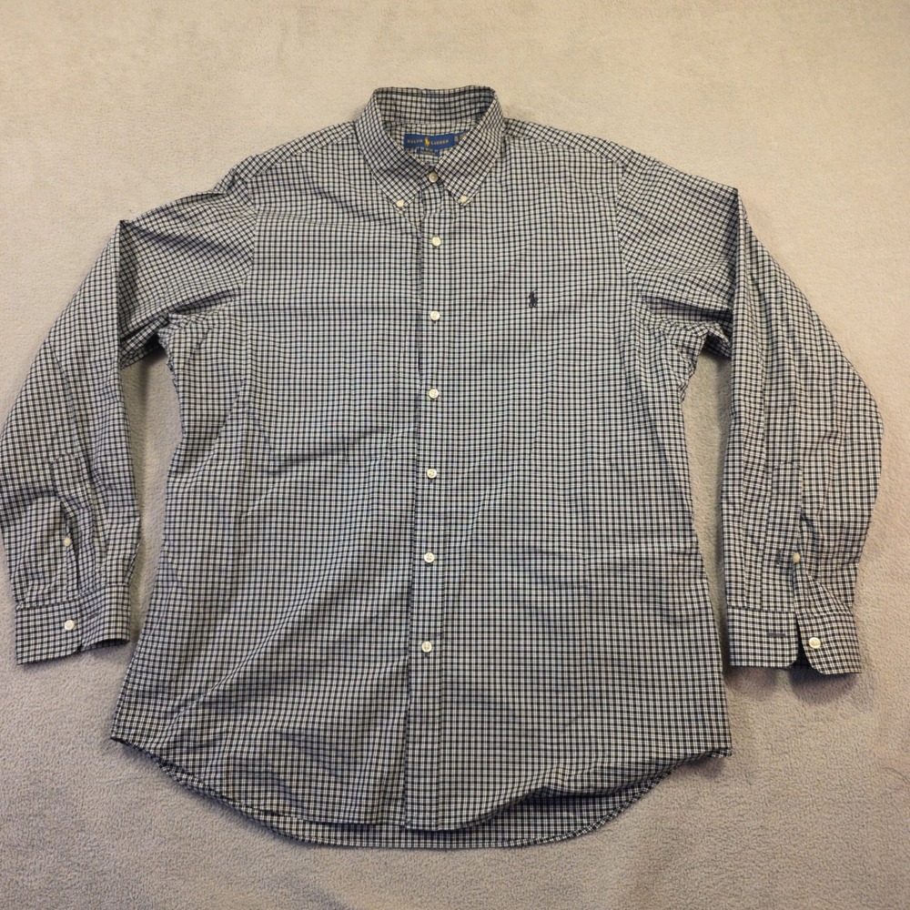 Ralph Lauren Button Down Shirt Mens XL Blue White Classic Fit Preppy Dadcore